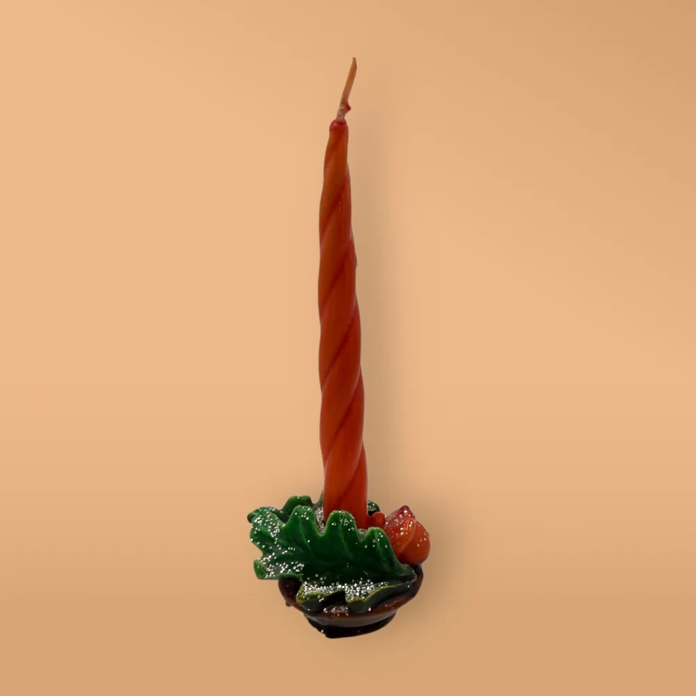 MCM Vintage Gurley Novelty Christmas Oak Leaves Acorn Candle